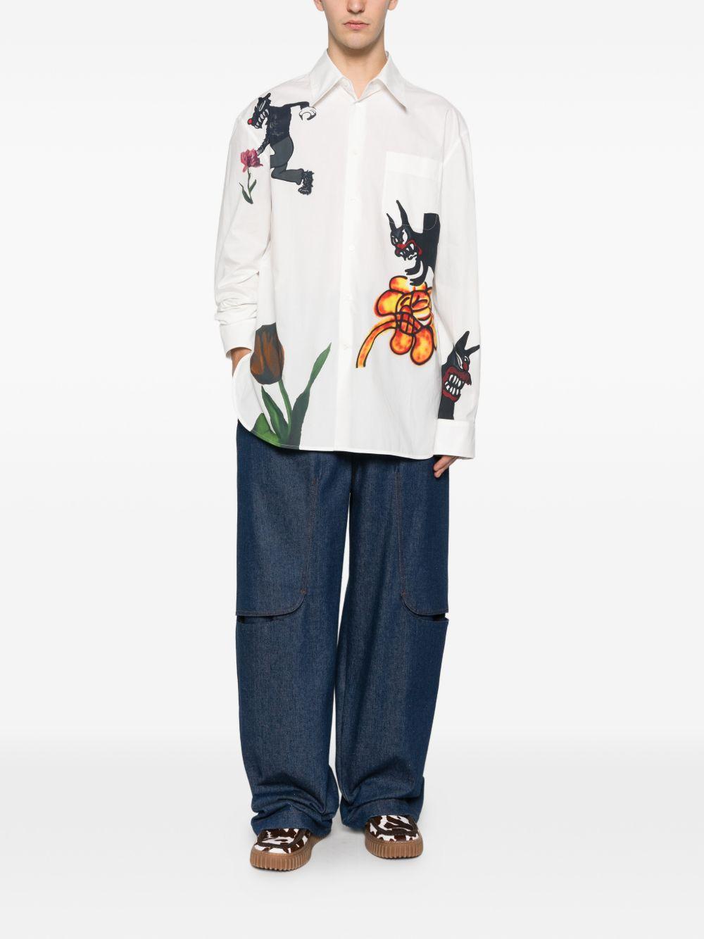 Camicia in popeline stampata wolfs & tulip in bianco Marni - uomo 