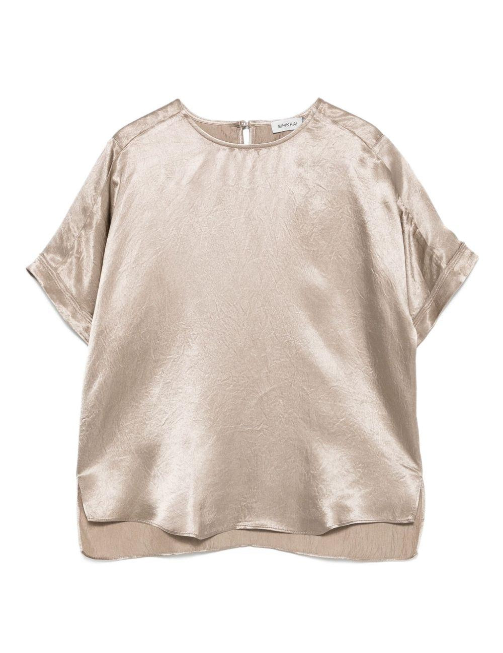 Top satinato a maniche corte in beige Simkhai - donna 