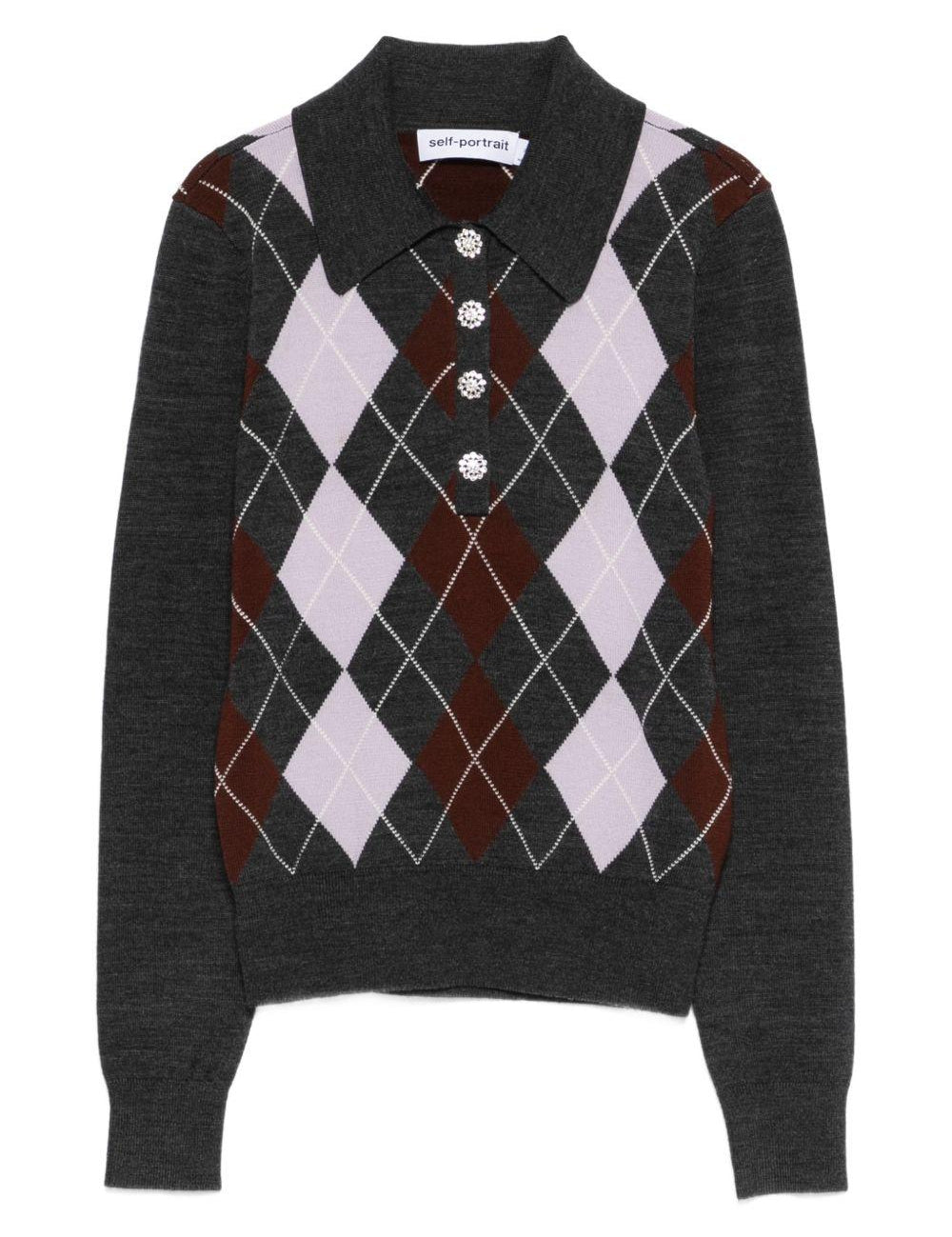 Maglione a rombi in grigio Self-portrait - donna 