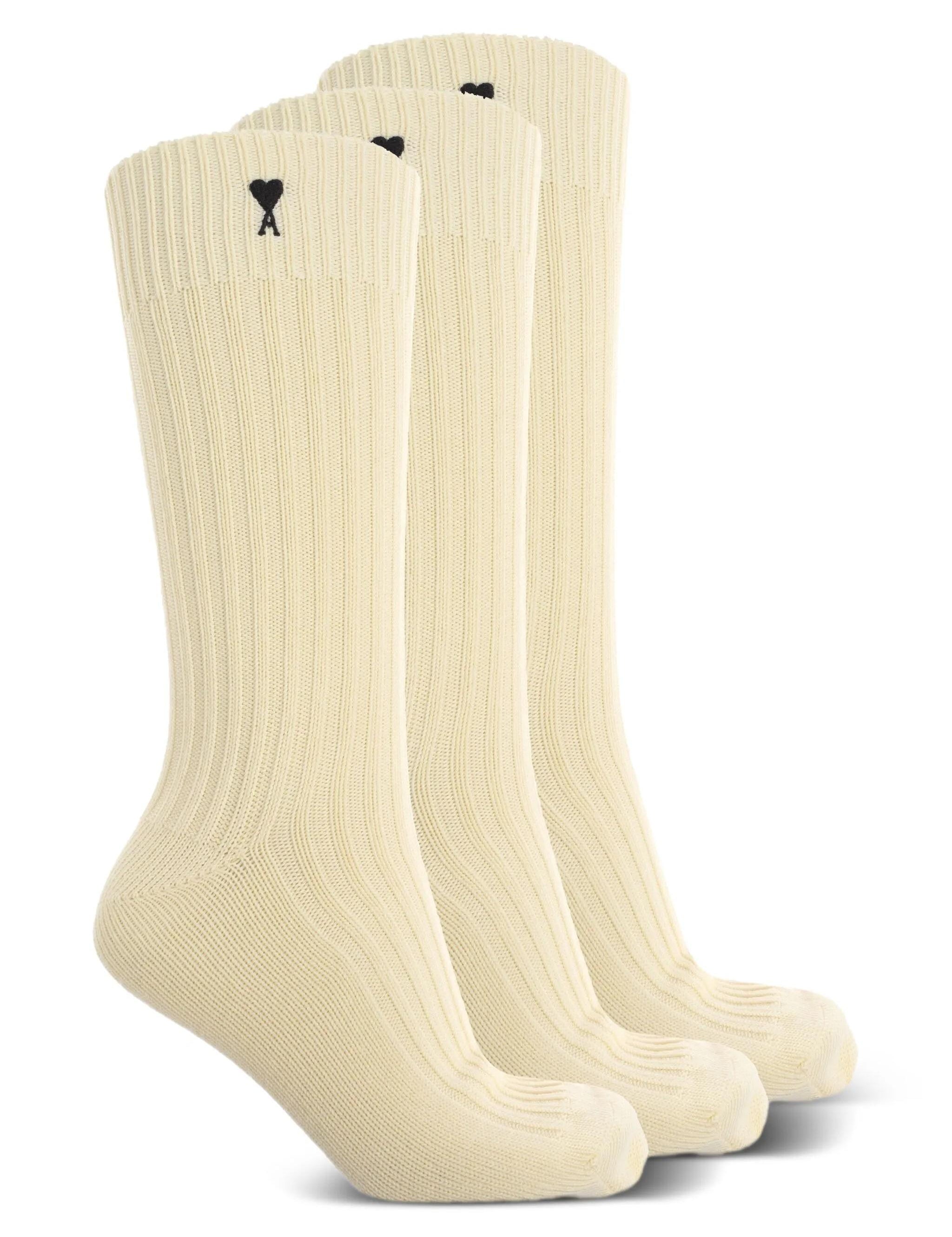 Set di tre calzini in avorio logo ami de couer ami paris - unisex 