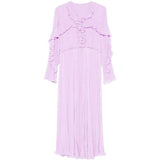 Abito midi con ruches in lilla 