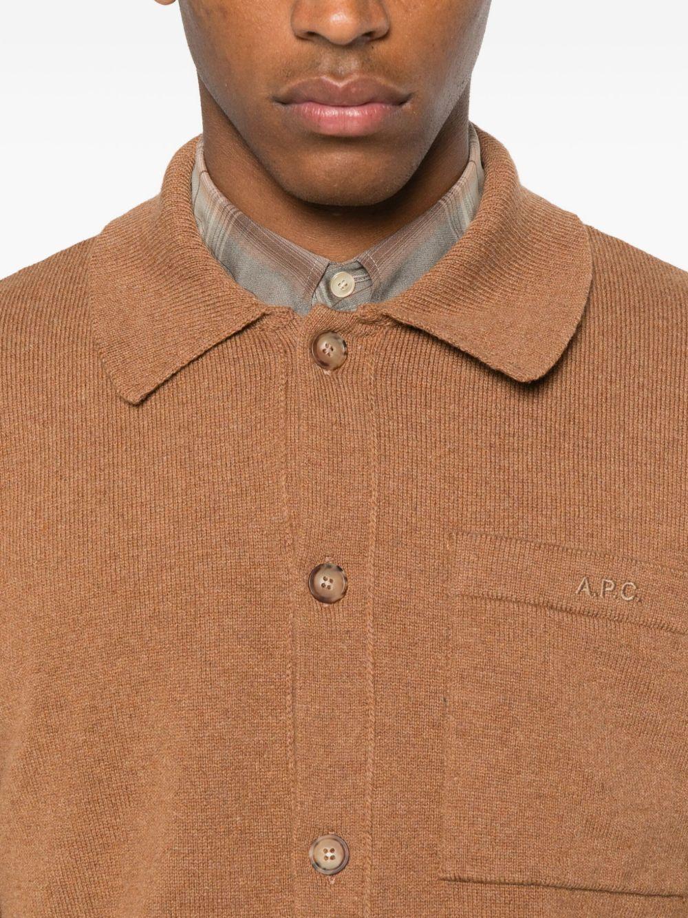 Cardigan con taschino in marrone A.P.C: - uomo 