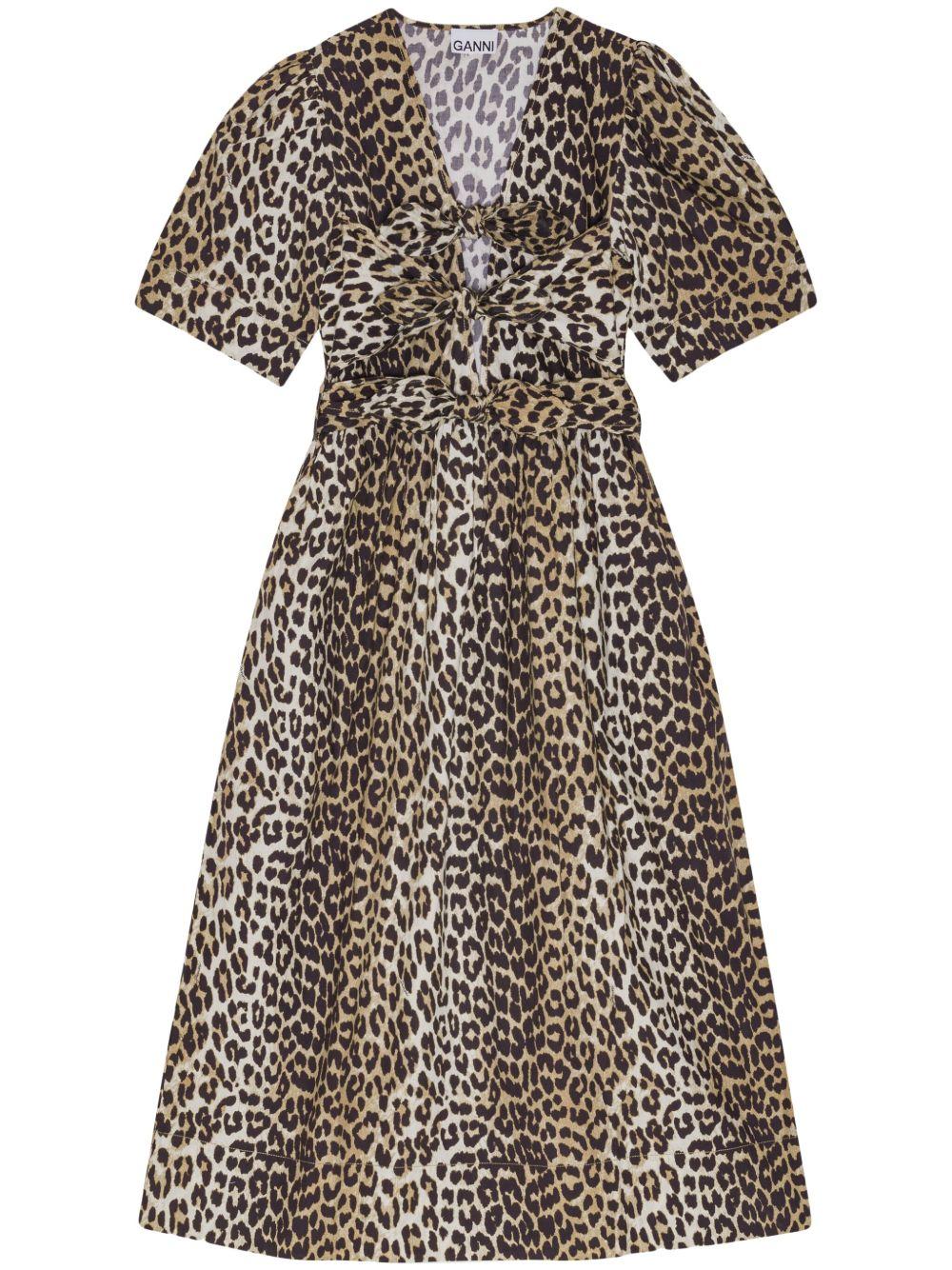 Abito midi con stampa leopardata in marrone Ganni - donna 