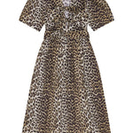 Abito midi con stampa leopardata in marrone Ganni - donna 