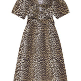 Abito midi con stampa leopardata in marrone Ganni - donna 