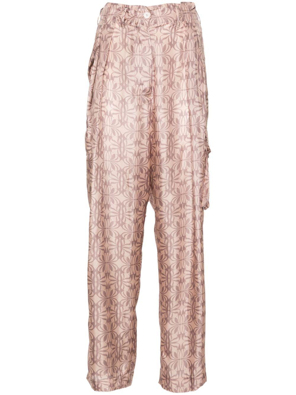 Pantaloni cargo con stampa astratta in rosa - donna 