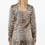 Camicia in raso con stampa leopradata in marrone Ganni - donna 