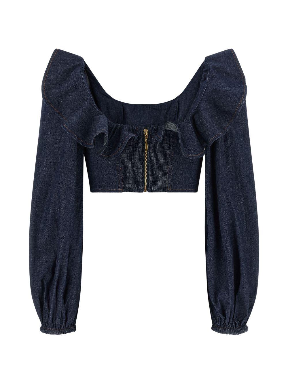 Top con volant Aster in blu 