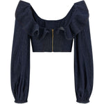 Top con volant Aster in blu 