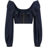 Top con volant Aster in blu 