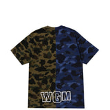 T-shirt in cotone con stampa mimetica in blu e verde A bathing ape - uomo 