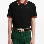 Polo con colletto a contrasto in nero e marrone 