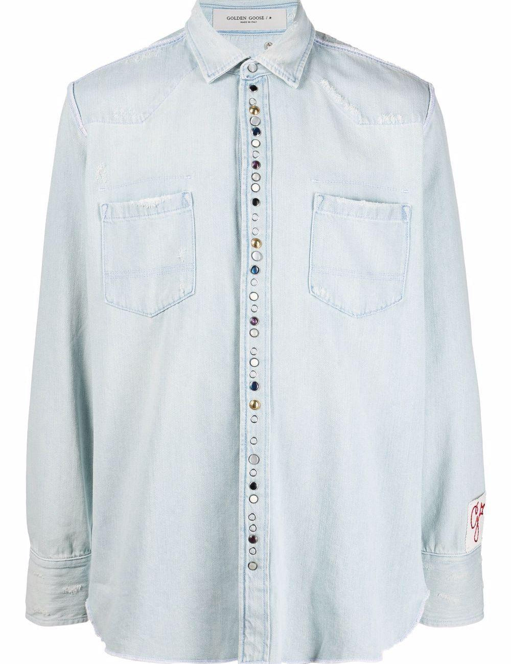 Camicia denim con borchie in celeste Golden goose - uomo 