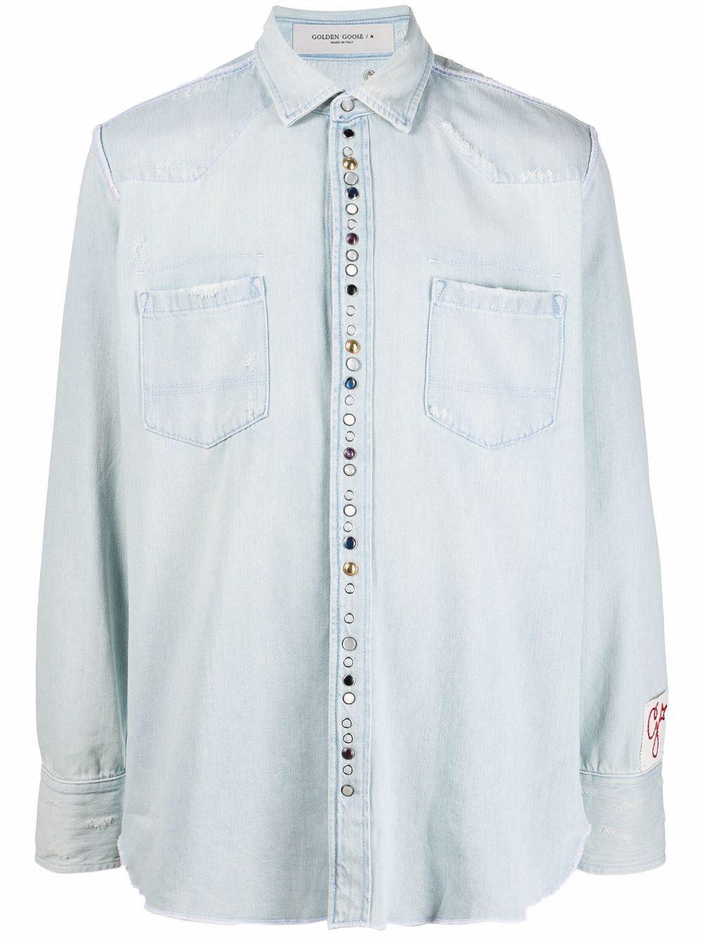 Camicia denim con borchie in celeste Golden goose - uomo 