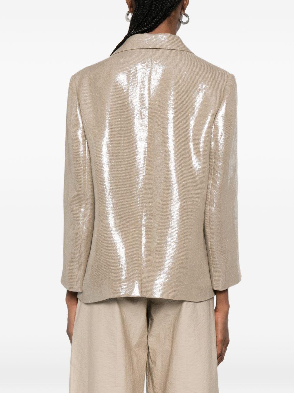 Blazer doppiopetto in lino metallizzato in beige Brunello cucinelli - donna 