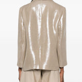 Blazer doppiopetto in lino metallizzato in beige Brunello cucinelli - donna 