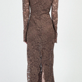 Abito in pizzo con colletto in marrone Rowen Rose - donna 