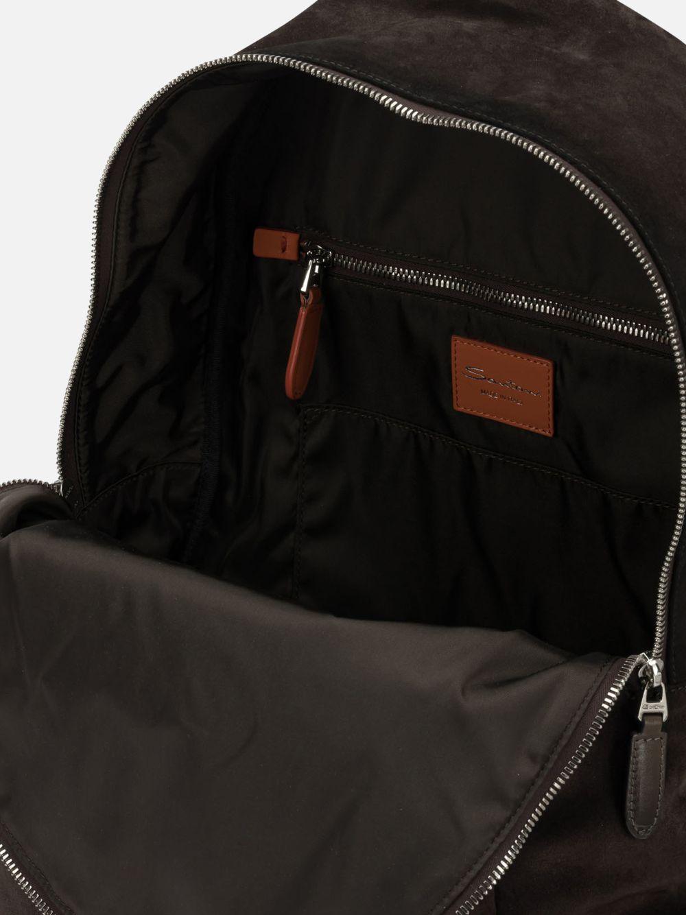 Zaino in pelle scamosciata con logo in marrone 