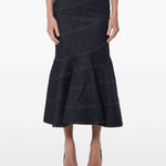 Gonna midi in denim con cintura in blu 
