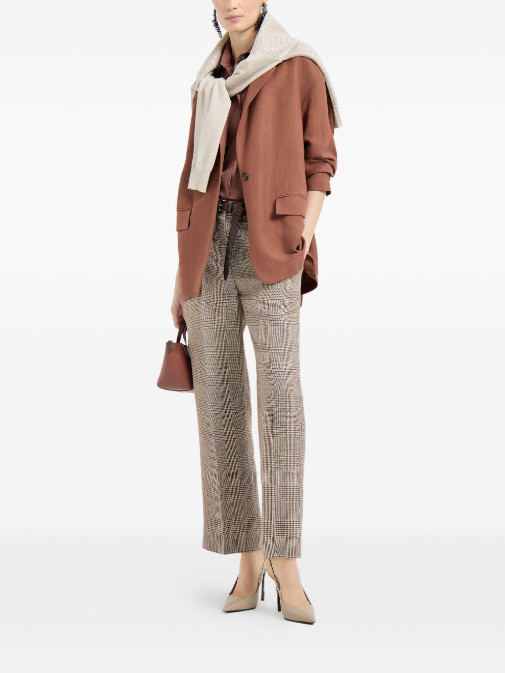 Blazer in misto lino con cintura in marrone Brunello cucinelli - donna 