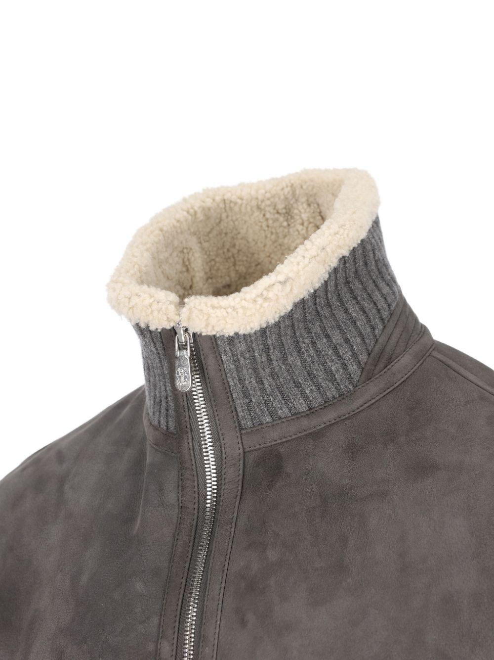 Giacca in pelle a collo alto in grigio Brunello cucinelli - uomo 