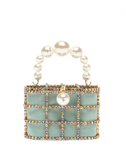 Borsa a mano con cristalli e perle holli in verde Rosantica - donna 
