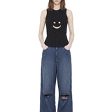 Canotta a coste con motivo smiley in nero Melitta Baumeister - donna 