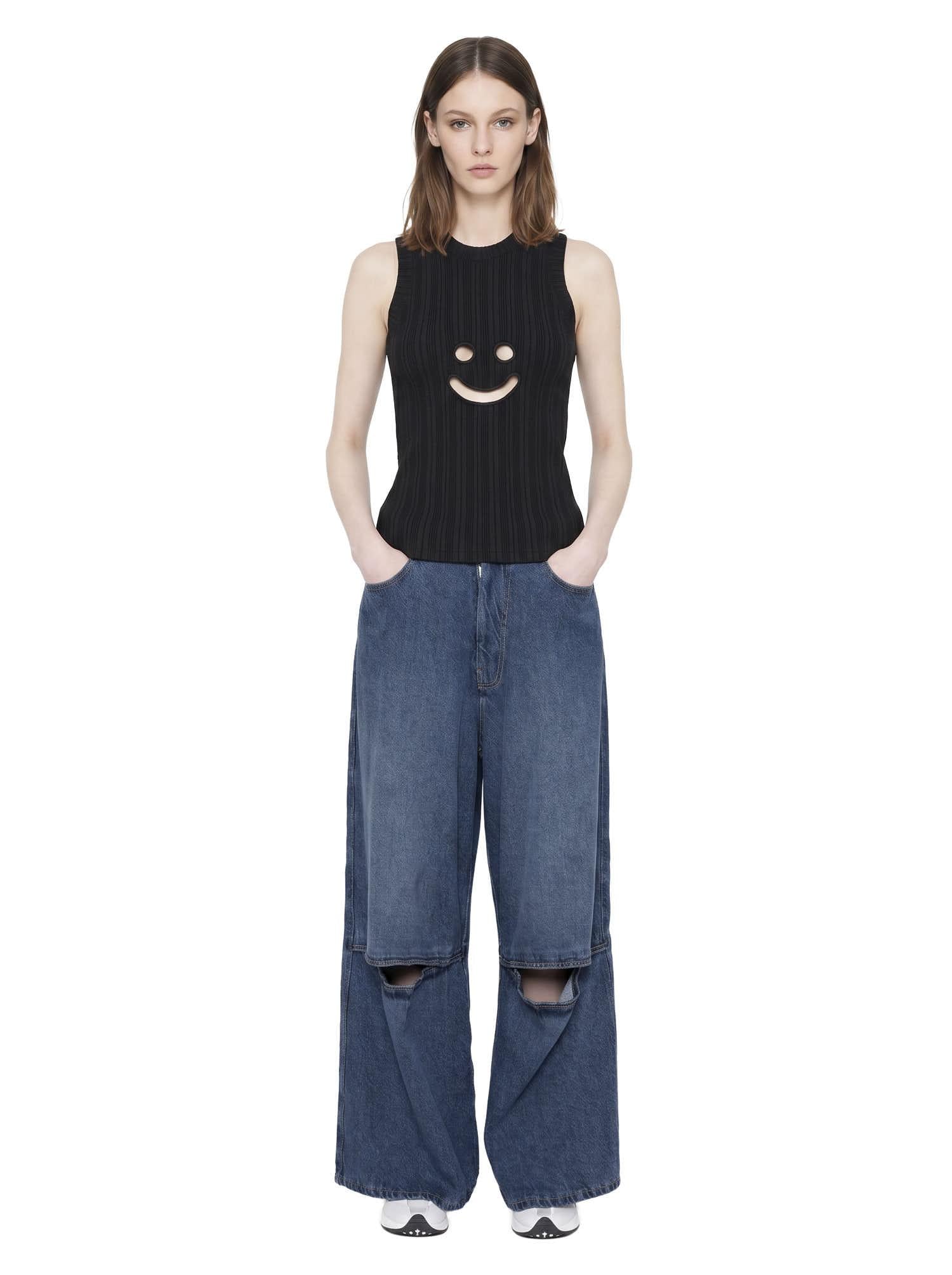 Canotta a coste con motivo smiley in nero Melitta Baumeister - donna 