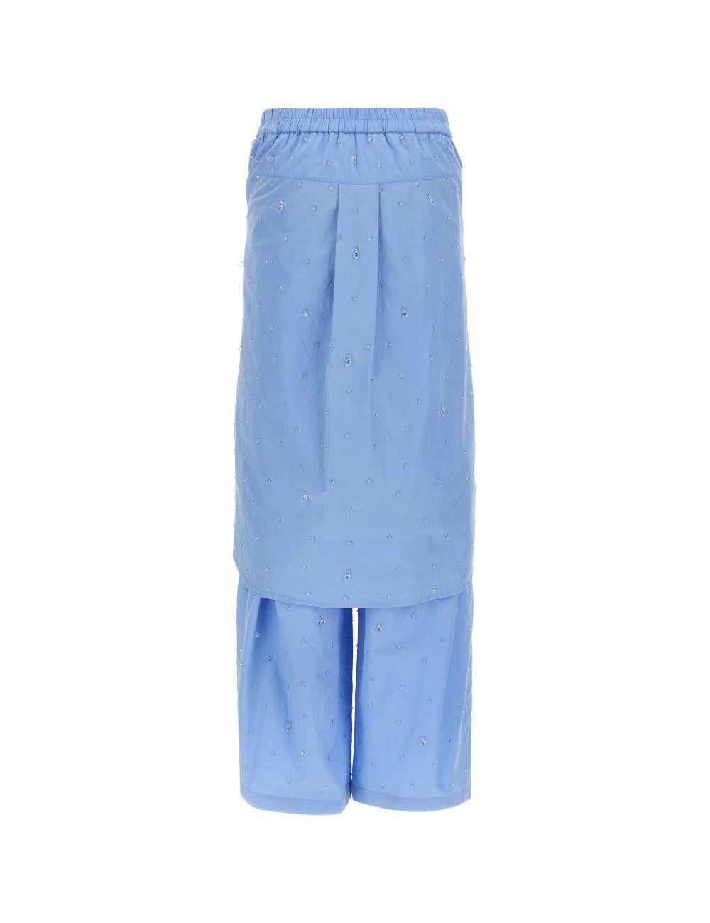 Pantaloni con applicazioni di cristalli in blu 