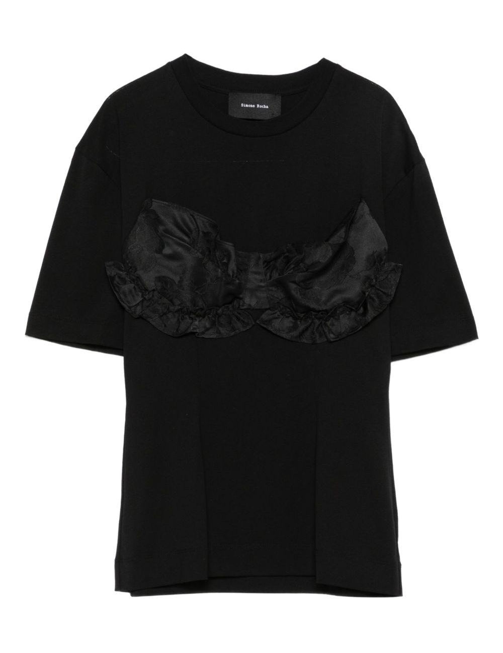 T-shirt con pannelli in raso con volant in nero Simone rocha - donna 