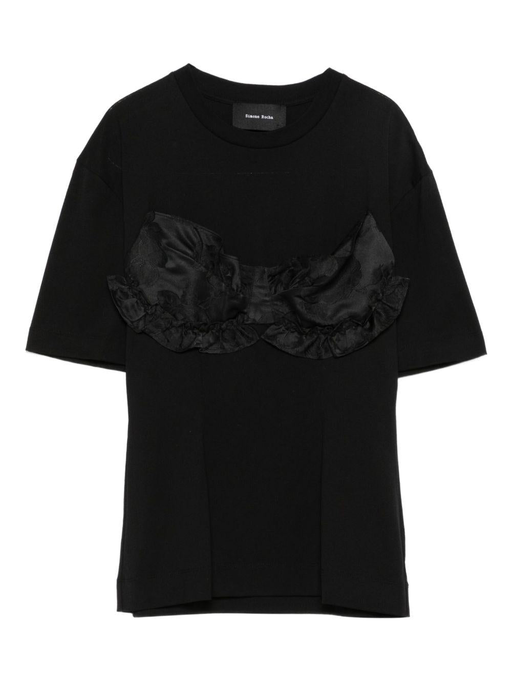 T-shirt con pannelli in raso con volant in nero Simone rocha - donna 