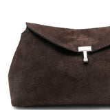 Clutch in suede con chiusura a T in marrone 