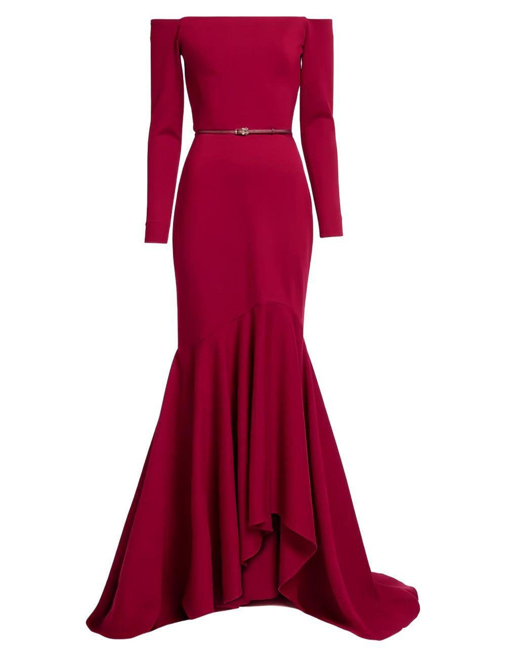 Abito lungo con spalle scoperte in rosso Elie Saab - donna 