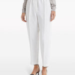 Pantaloni crop con dettaglio a righe in bianco Brunello cucinelli - donna 