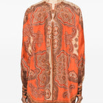 Camicia di seta con stampa paisley Mahon in arancione 