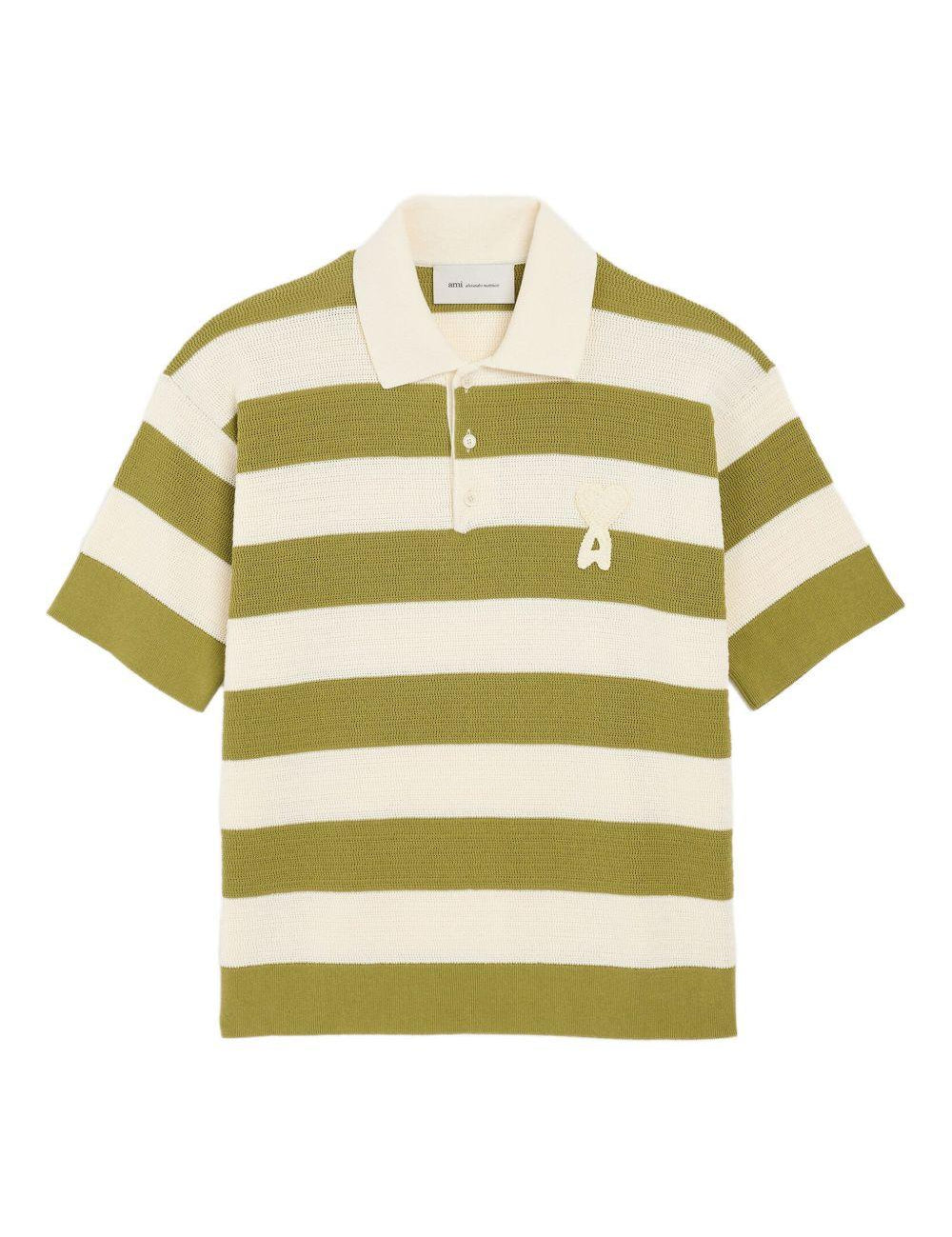 Polo a righe in bianco e verde Ami paris - uomo 
