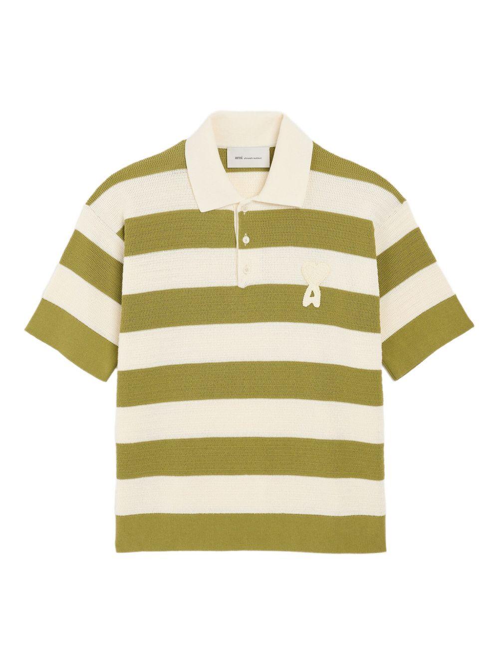 Polo a righe in bianco e verde Ami paris - uomo 