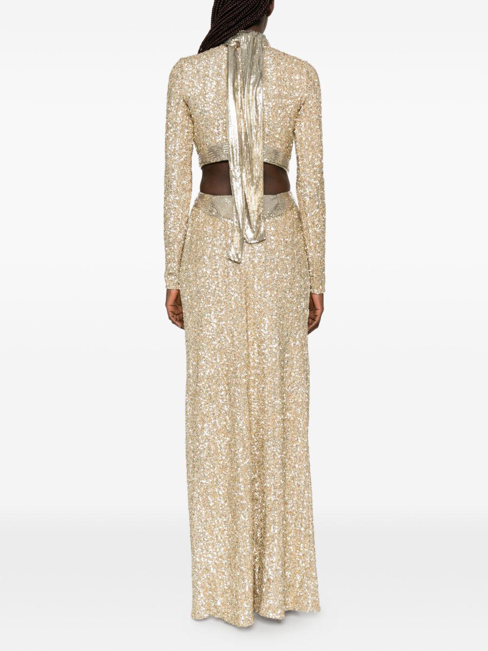 Abito lungo con paillettes in oro Rabanne - donna 