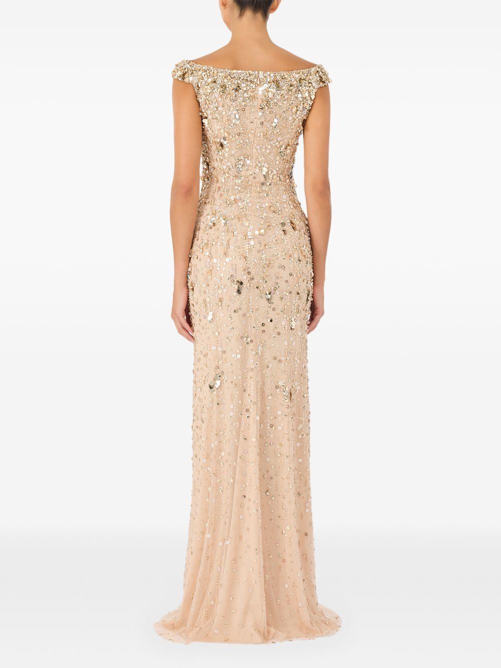 Abito da sera jessie con cristalli in oro Jenny packham- donna 