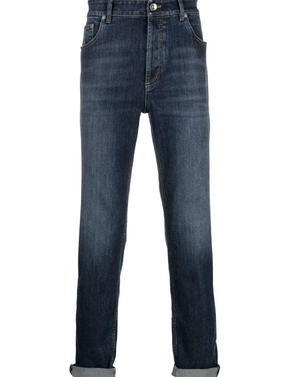 Jeans a gamba stretta in blu Brunello cucinelli - uomo 