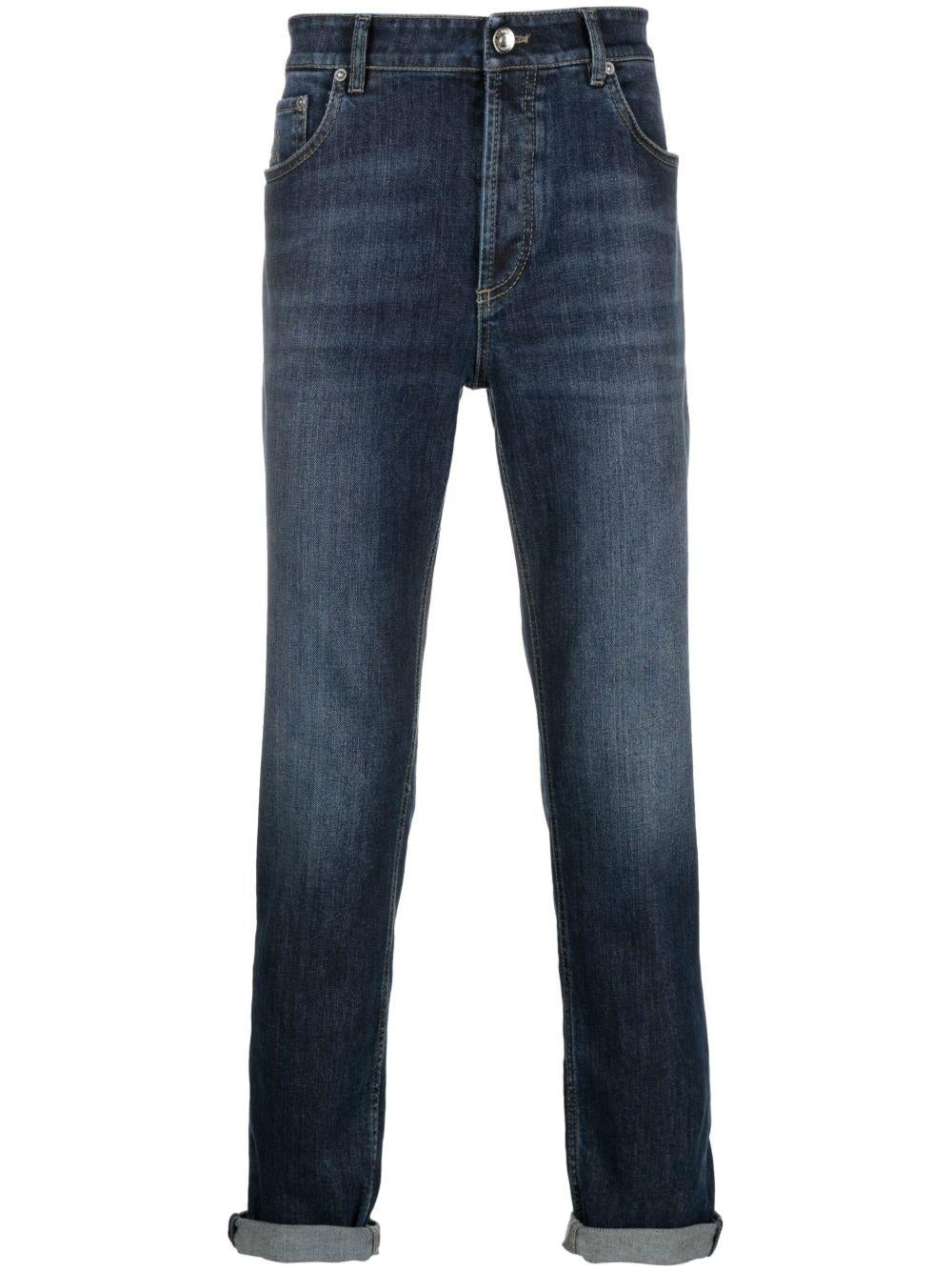 Jeans a gamba stretta in blu Brunello cucinelli - uomo 