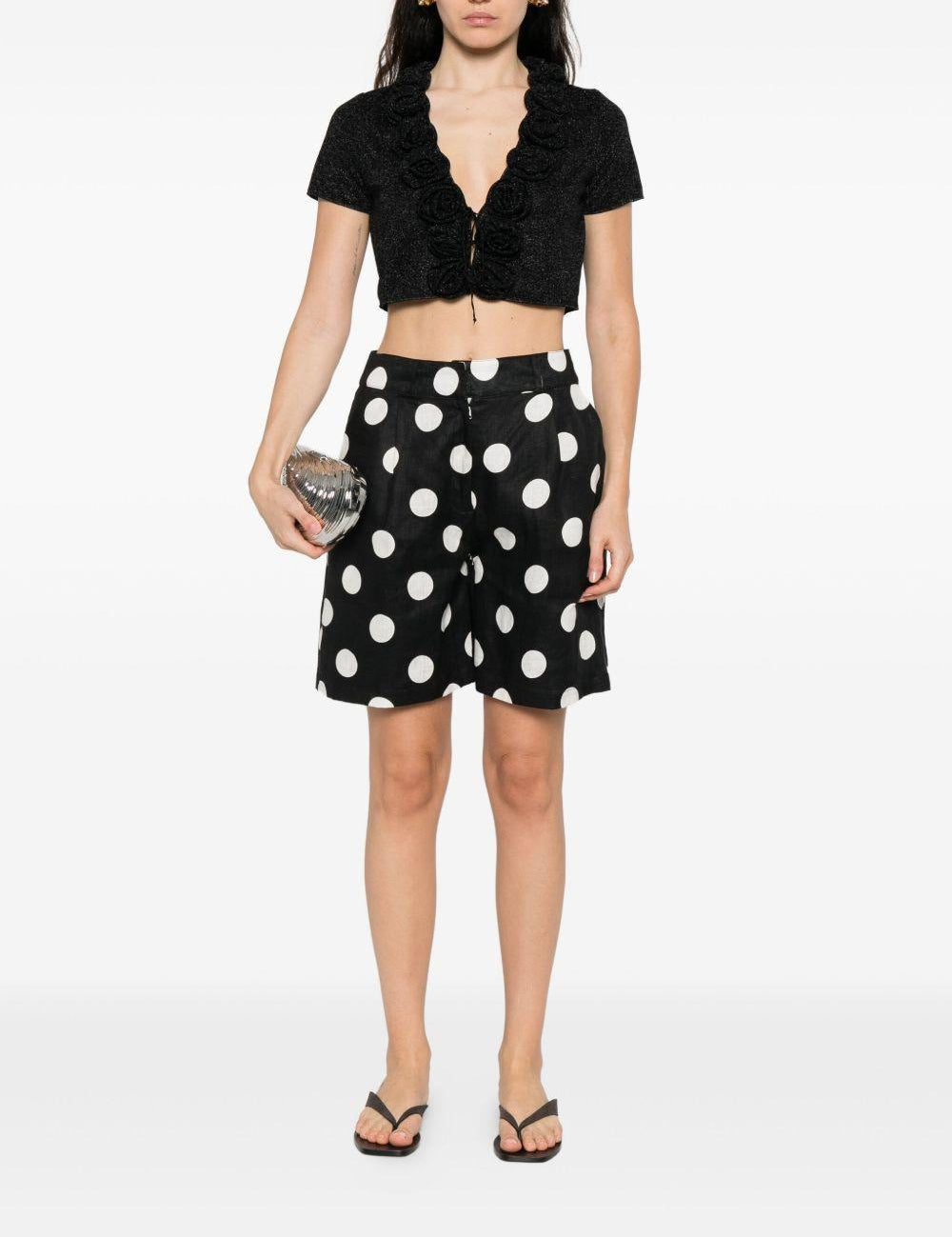 Top con decorazione a fiori con lurex in nero Oséree - donna 