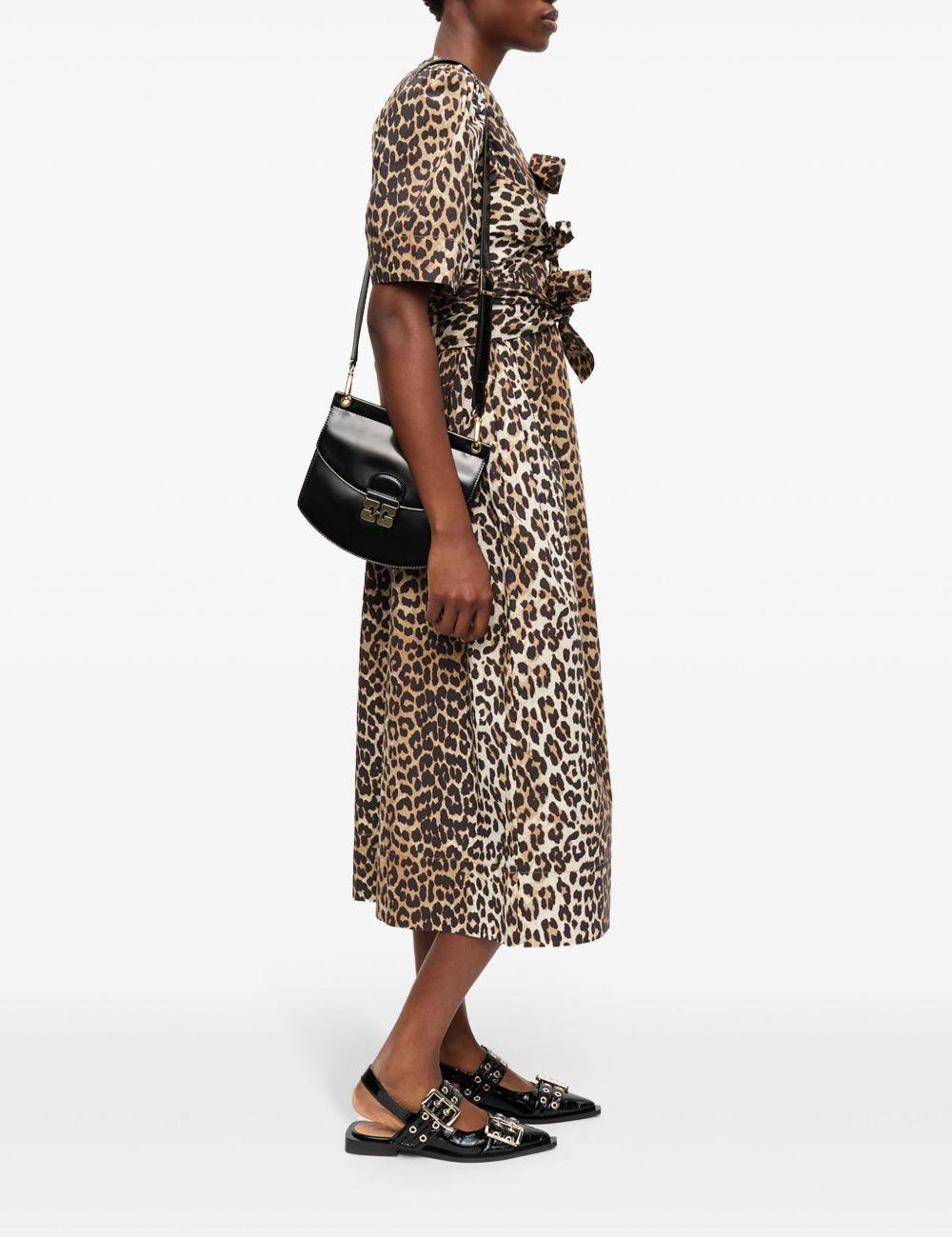Abito midi con stampa leopardata in marrone Ganni - donna 