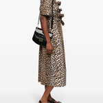 Abito midi con stampa leopardata in marrone Ganni - donna 