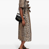 Abito midi con stampa leopardata in marrone Ganni - donna 