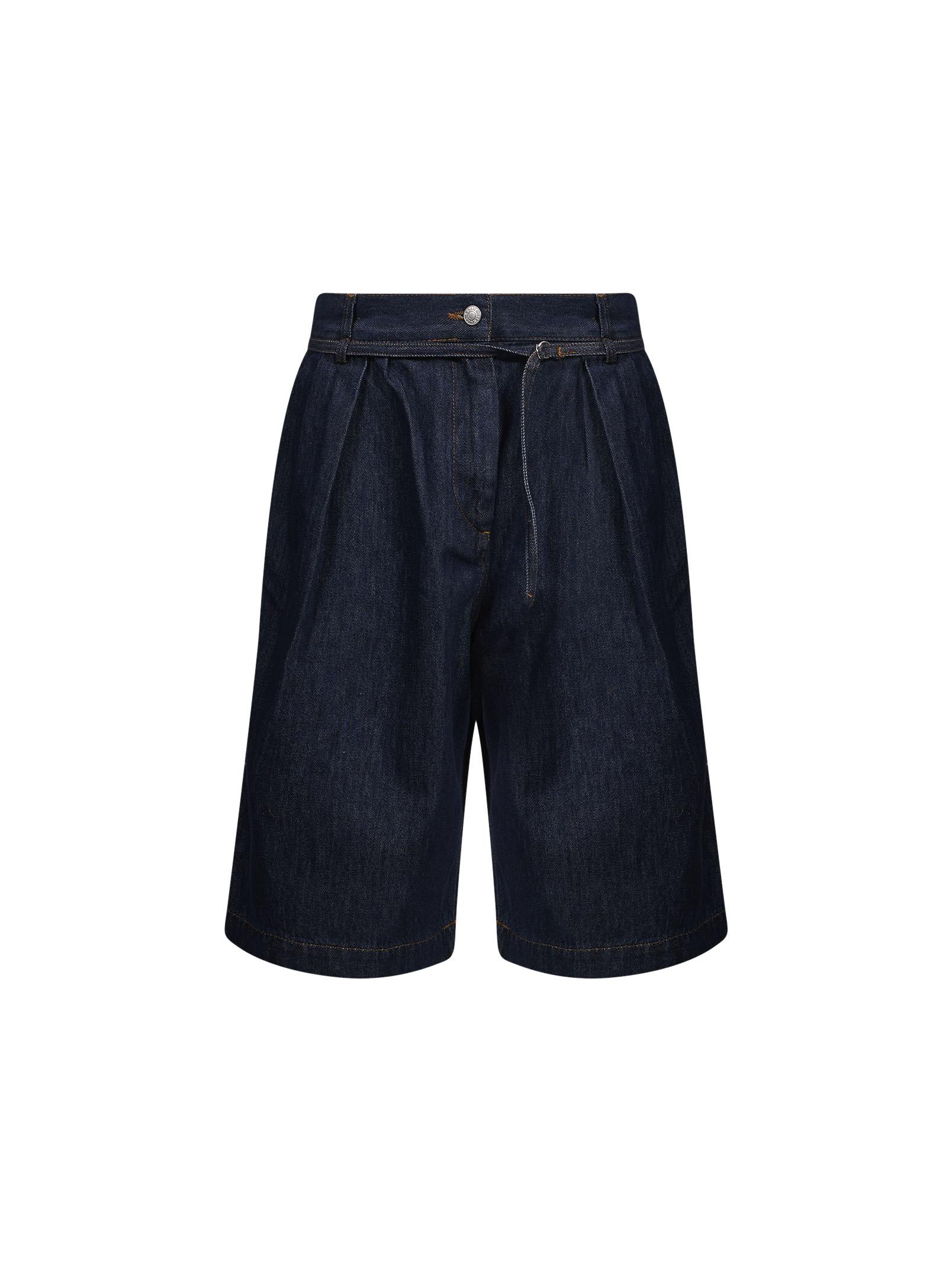 Shorts in denim blu scuro con pince 
