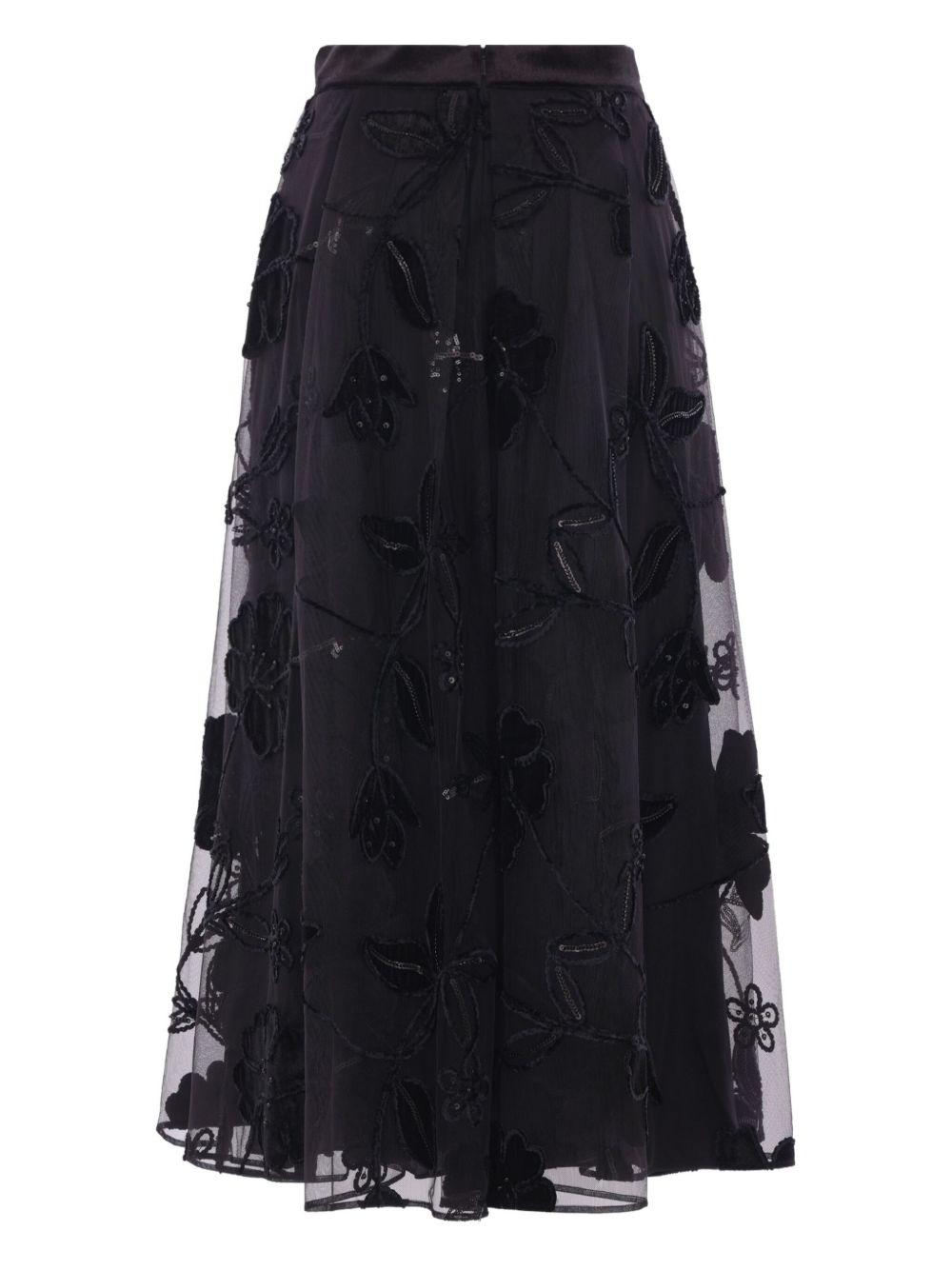 Gonna midi con ricami floreali in nero Elie saab - donna 