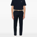 T-shirt girocollo con logo ricamato in blu Brunello cucinelli - uomo 
