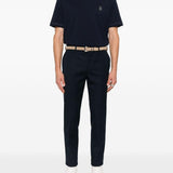T-shirt girocollo con logo ricamato in blu Brunello cucinelli - uomo 