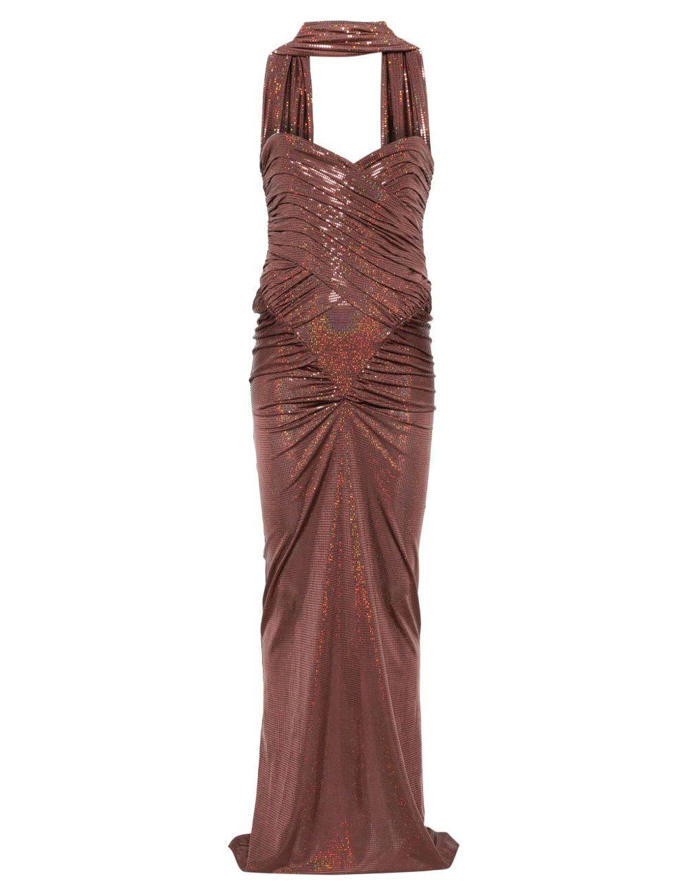 Abito da sera con scollo a cuore in marrone The new arrivals ilkyaz ozel - donna 